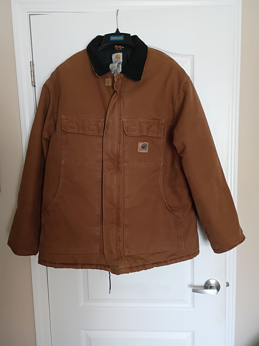 Carhartt Brown Work Duck Jacket with Black Corduroy Collar (Loose Fit)